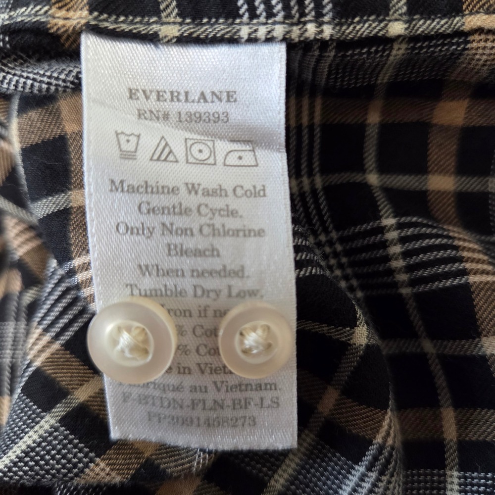 Everlane Womens Black Tan Lightweight Plaid Cotton Button Down Shirt Size 10 - Picture 6 of 6